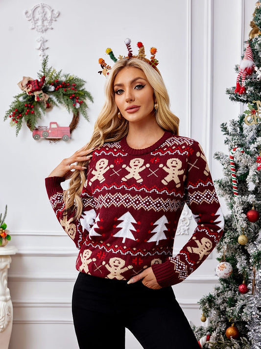 Crewneck Embroidered Sweater – Gingerbread Man