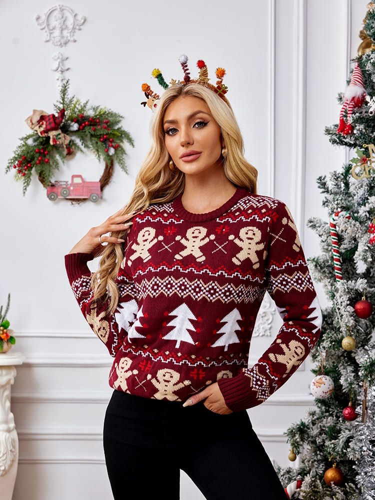 Crewneck Embroidered Sweater – Gingerbread Man