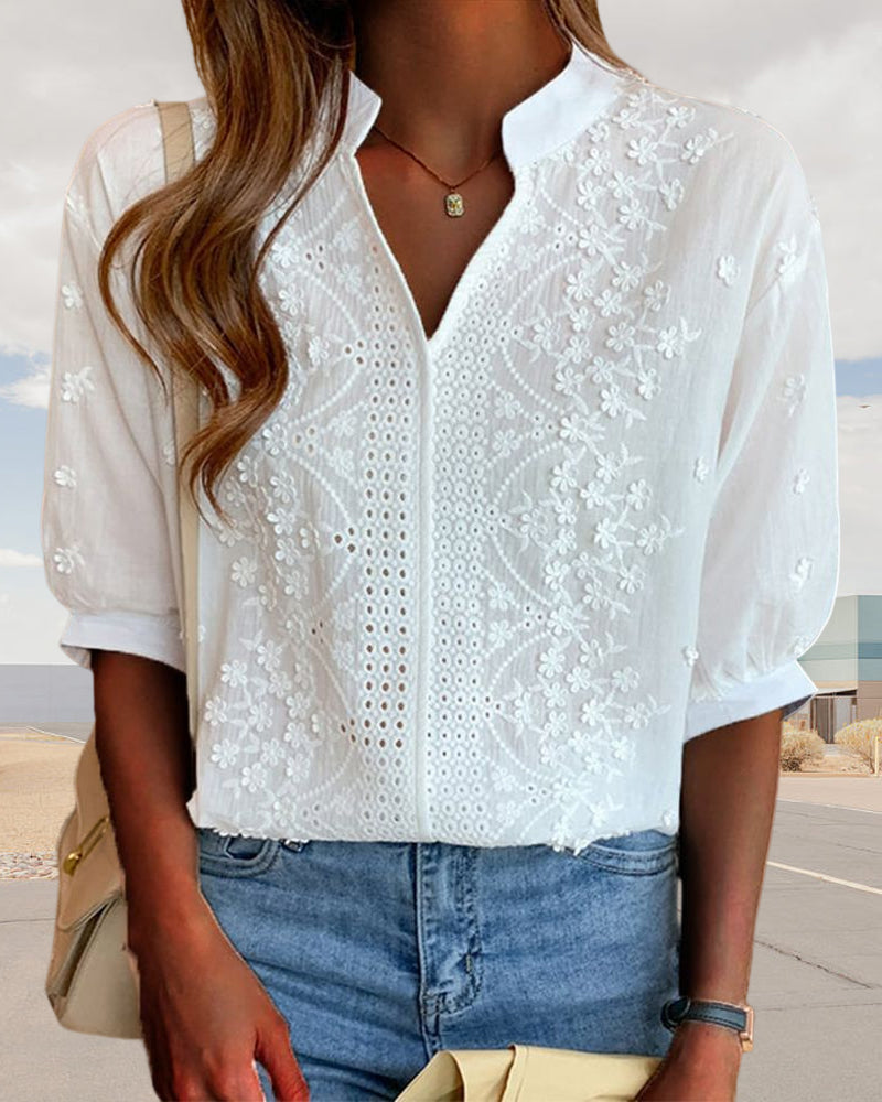 Xavier | ’s Summer V Neck Puff Sleeve Blouse