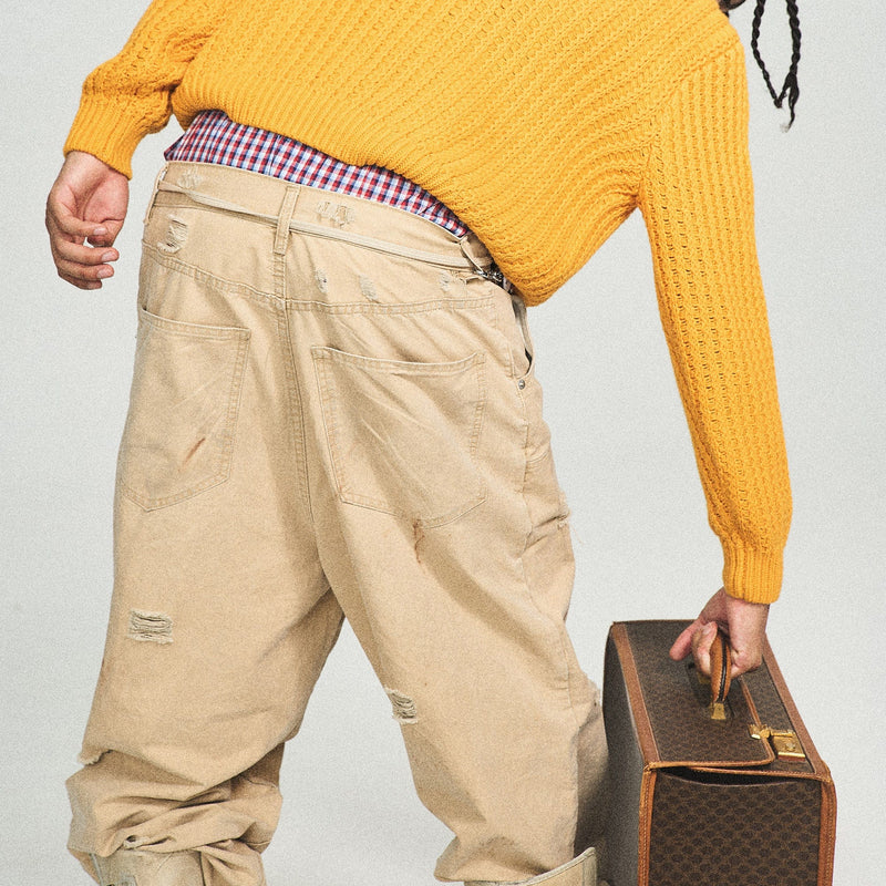 Distressed Double-knee Pants
