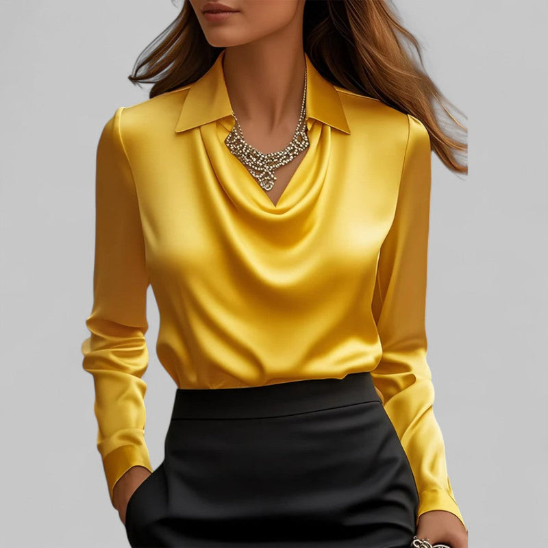 Rose | ’s Draped Neck Long Sleeve Satin Blouses
