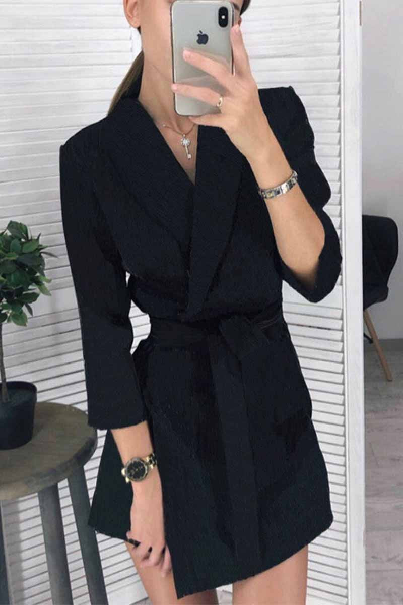 Color Long Sleeve Suit Collar Mini Dresses(3 Colors)