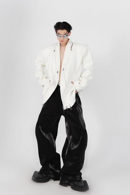 Argue Culture Oversized Zippered Jacket - Cotton Distressed Coat