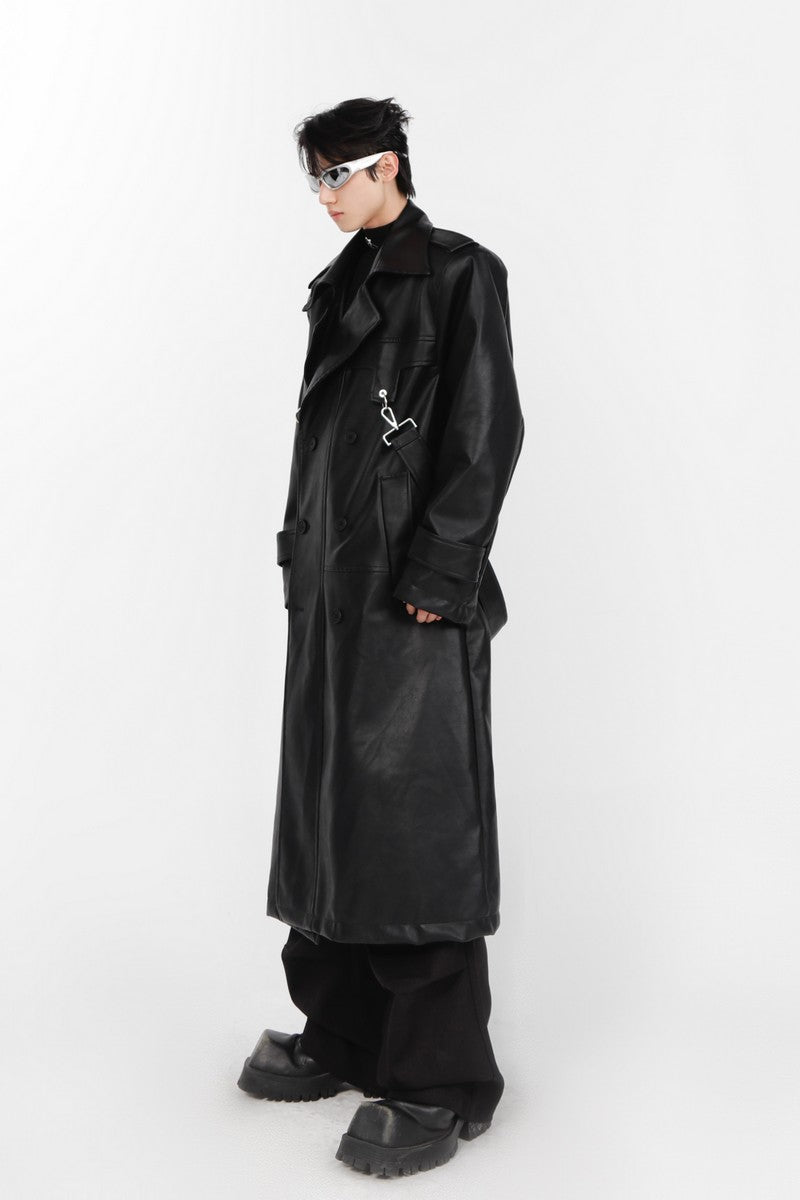 Layered Vegan Leather Coat