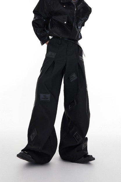 Stitched Vegan Leather Logo Pants