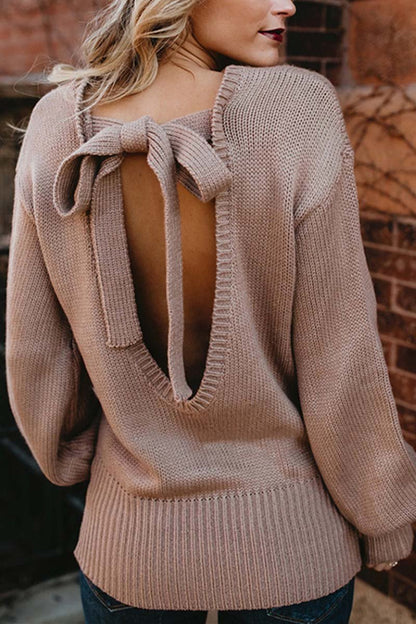 Comfy Backless Lace-up Bandage Sweater