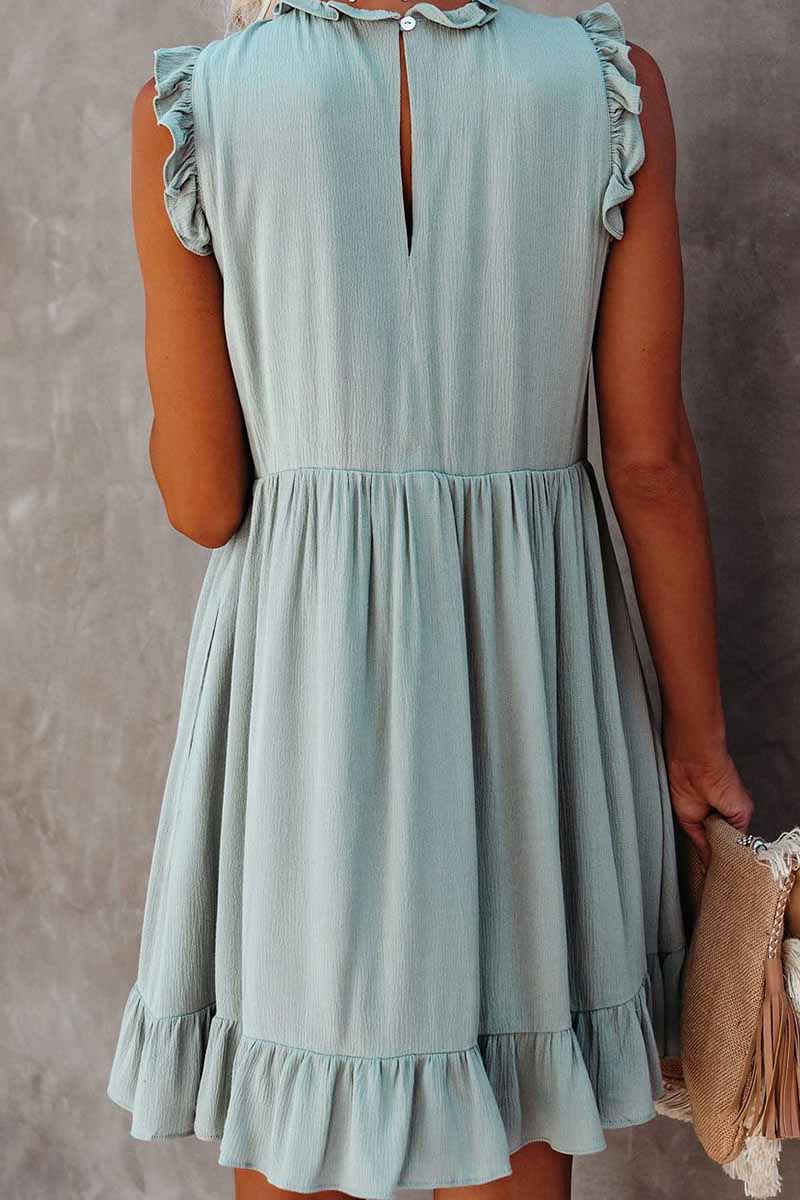 Color Ruffled Waist Mini Dress