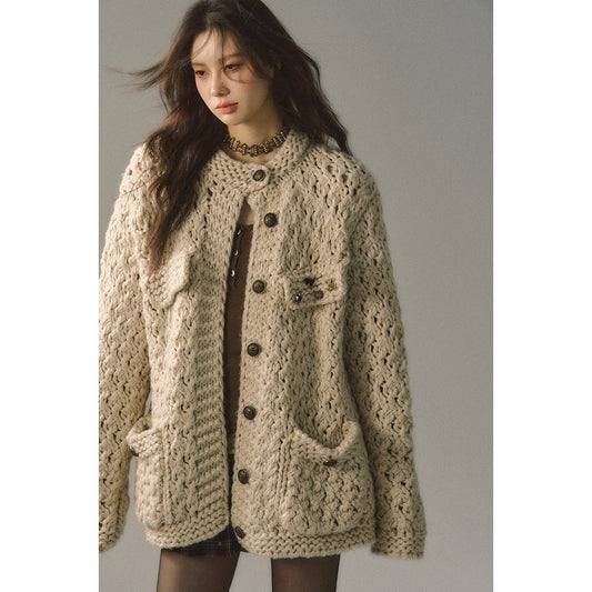 Metallic Knit Cardigan in Oatmeal