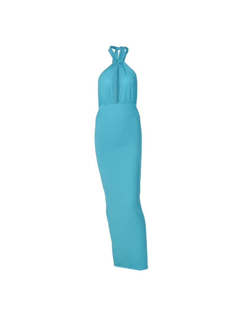 Deep V Neck Backless Hollow Out Maxi Dress