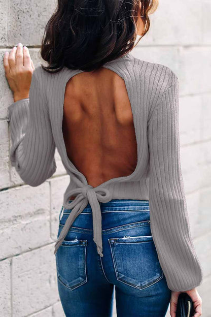 Open Back High Neck Lace Long Sleeve Sweater