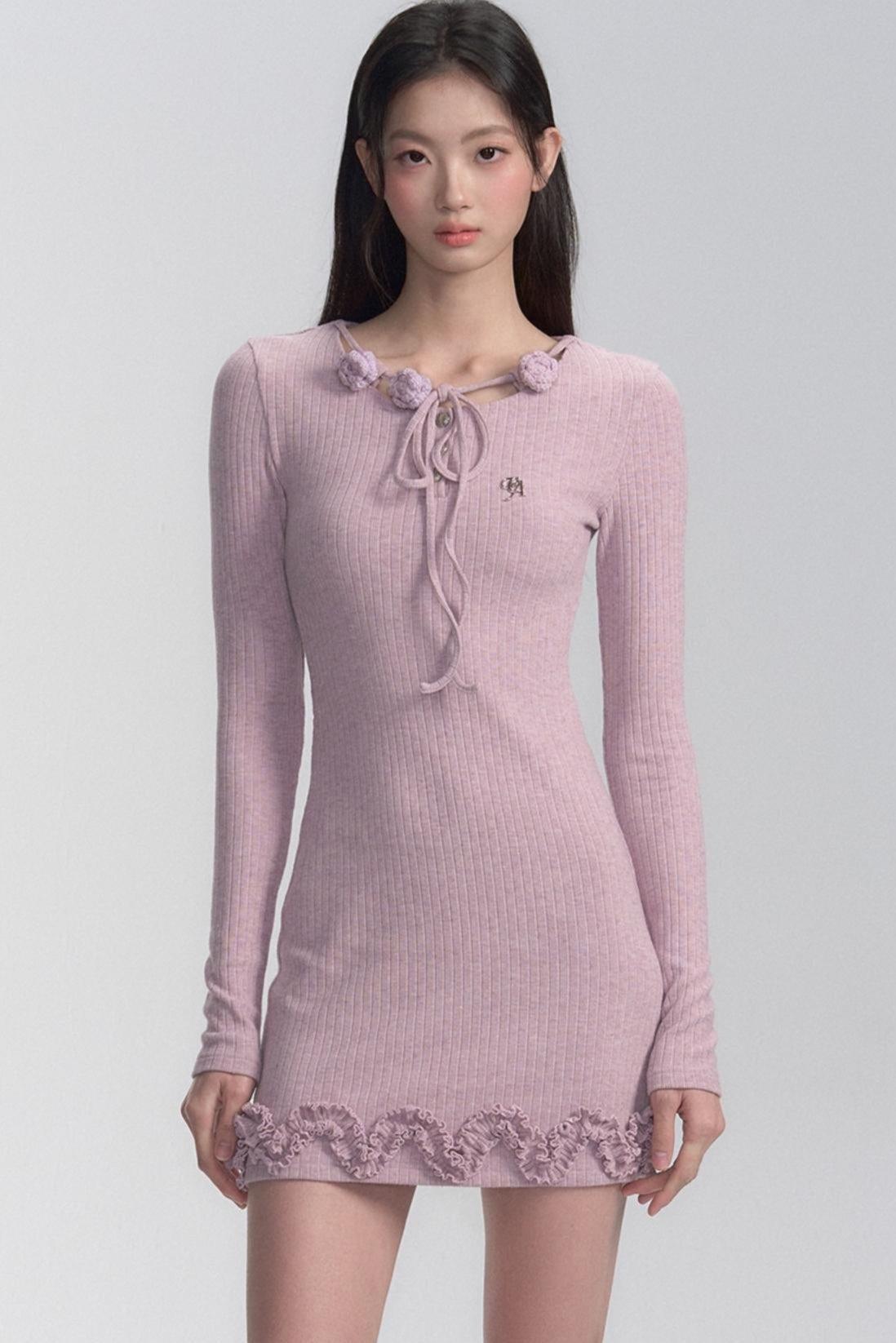 Ribbed Ruffle Mini Dress