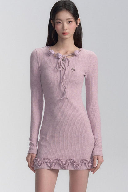 Ribbed Ruffle Mini Dress
