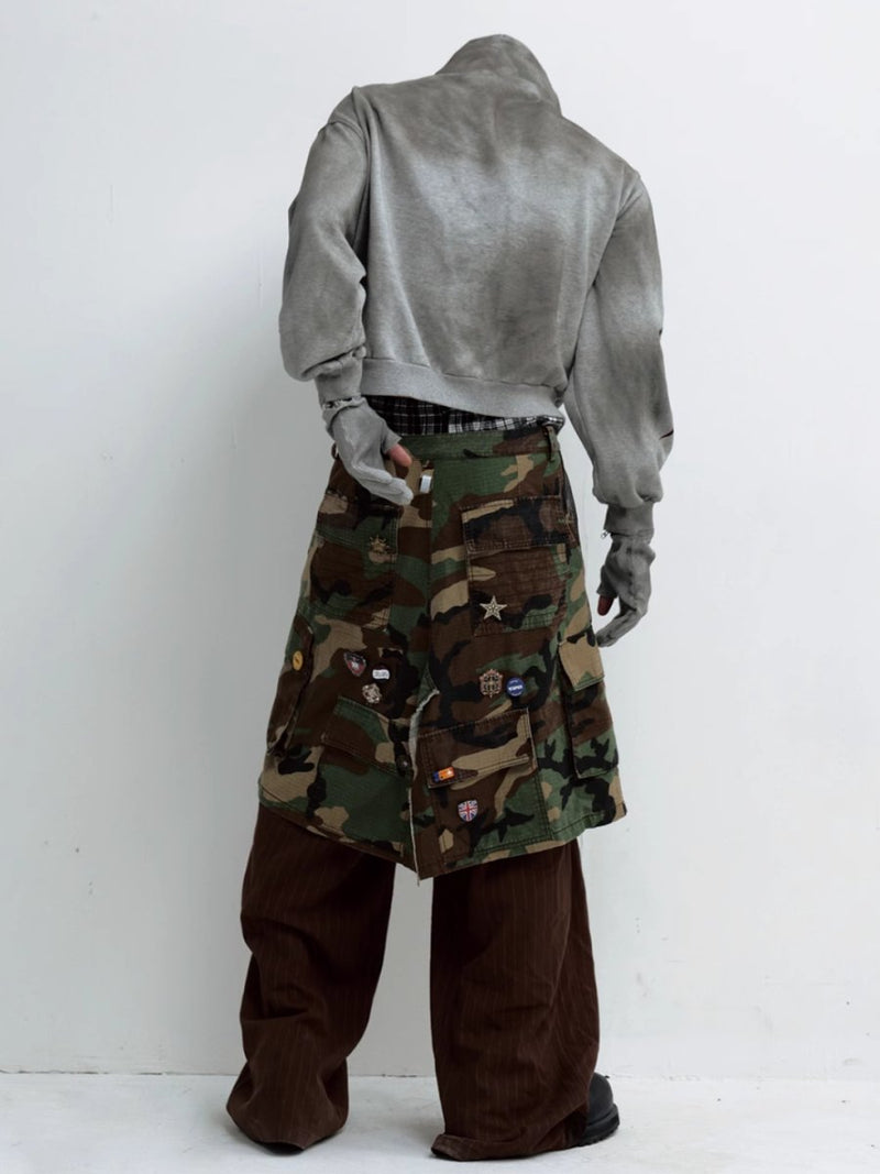 Camouflage Cargo Skirt Pinstripe Wide-leg Pants