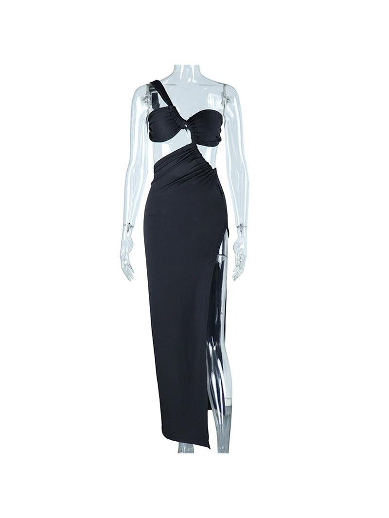 Bandeau Twist One Shoulder Backless Split Maxi Dress
