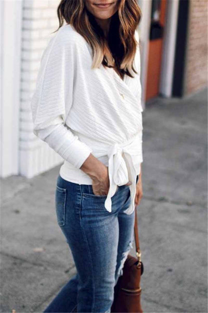 Long Sleeves Cross-over Design Bandage T-shirt