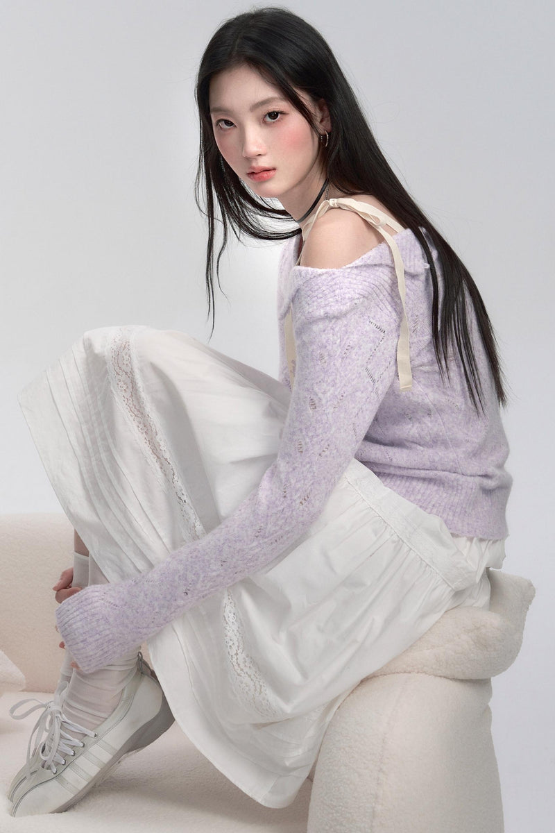 Lavender Diamond Pattern Knit Blouse