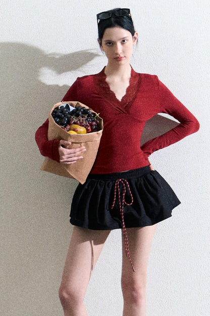 Cotton Bubble Braided Drawstring Skirt