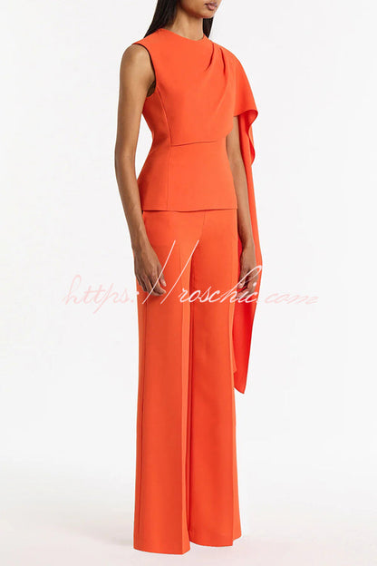 Perfect Balance Asymmetric Draped Cape Top and High Waist Flared Pants Set