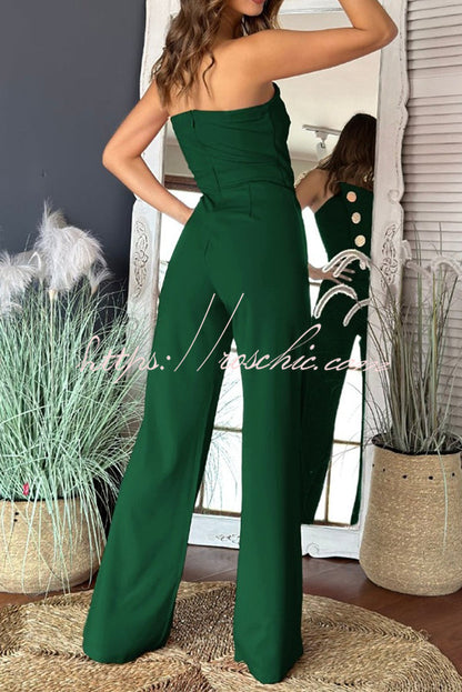 Color Tube Top Gold Button Embellished Bootcut Jumpsuit