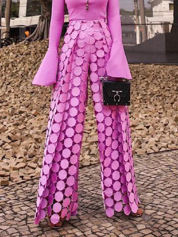 High Leg Out Hollow Color Polka Dot Pants Wide Waist