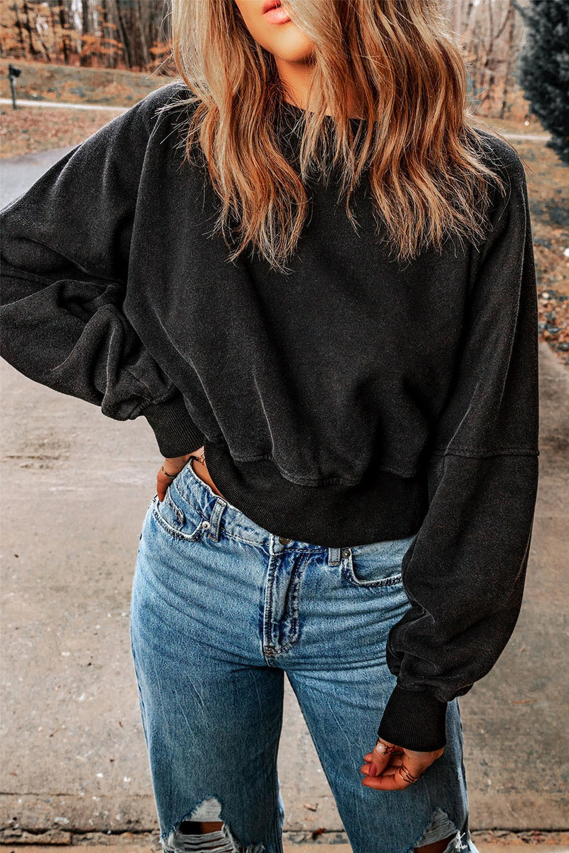 Black One Strap V-shape Open Back Sweatshirt