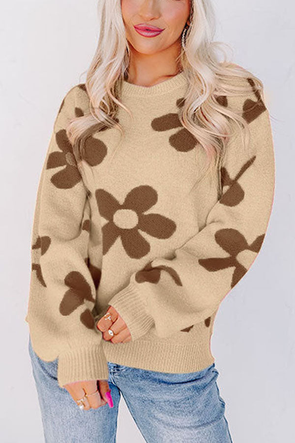 Print Knitted Long Sleeve Pullover Sweater