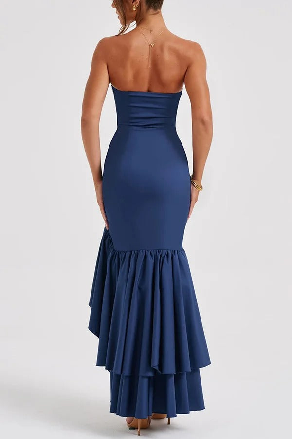 Off-shoulder Slim Fit Irregular Hem Maxi Dress