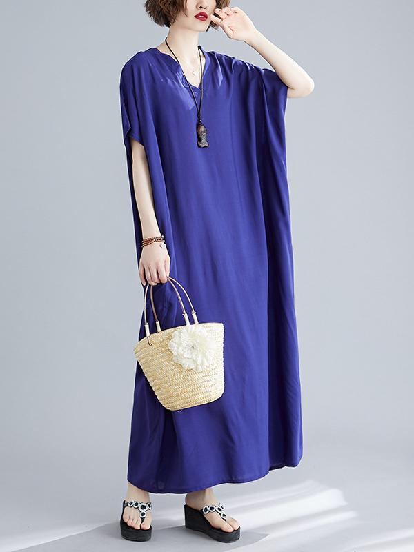 9 Colors Loose Color V-neck Maxi Dress