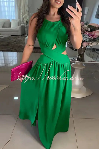 Color Cross Tie Backless Maxi Dress