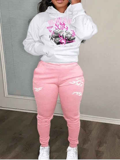 Lips Letter Print Kangaroo Pocket Tracksuit Autumn Winter Long Sleeve Hoodies