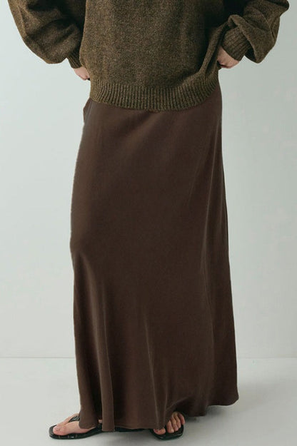 Brown Drawstring A-line Skirt