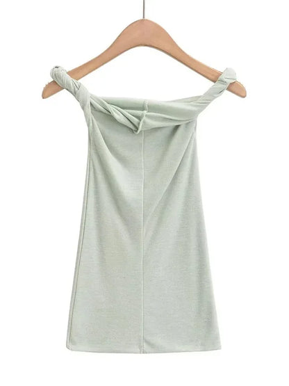Twist Off-shoulder Slim T-shirt Patchwork Backless ’s Top Y2k Top Pleated Strapless Pullover Tee