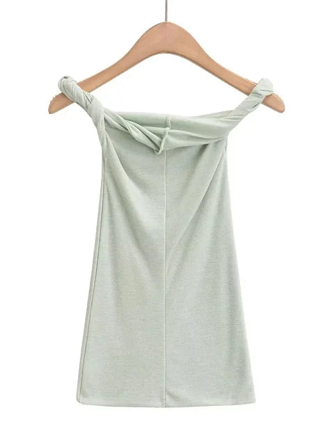 Twist Off-shoulder Slim T-shirt Patchwork Backless ’s Top Y2k Top Pleated Strapless Pullover Tee