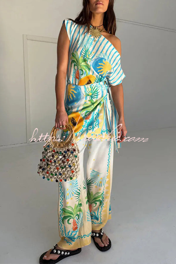 See You in Rio Tropical Fruits Print Wrap Tie-up Mini Skirt