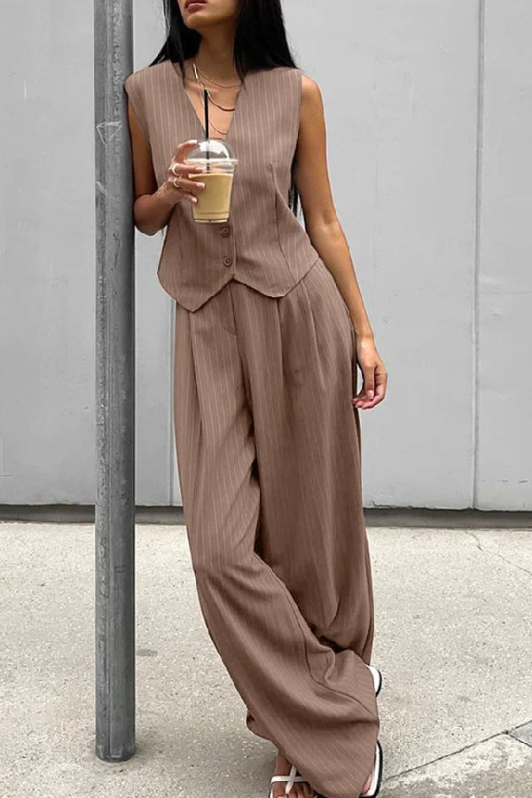 Retro V-neck Striped Two-piece Set