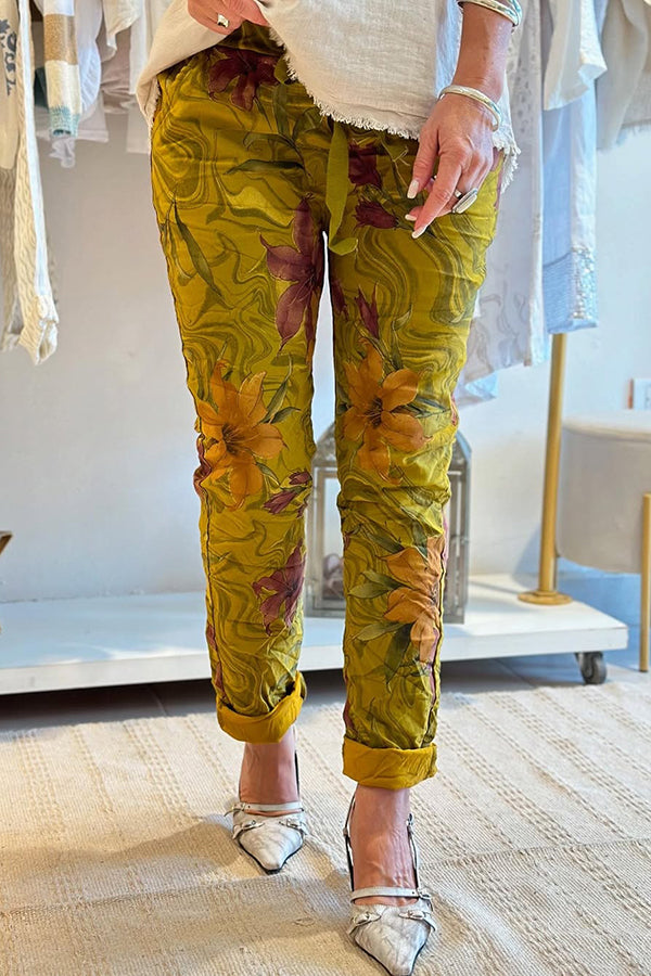 Print Elastic Waist Pocket Pants