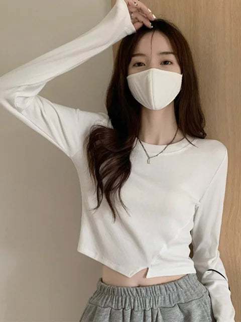 New Spring Y2k T-shirt Woman Long Sleeve Tee Shirt Femme Basic Crop Top Clothes Tshirt