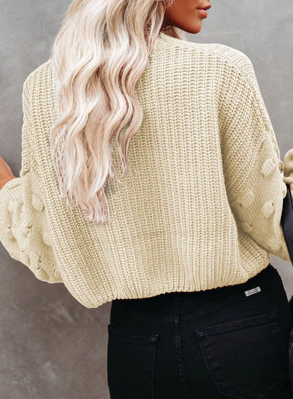 Puffy Sleeve Cable Oversized Knit Sweater