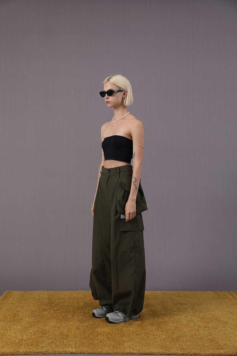 Detachable Pockets Wide-leg Cargo Pants