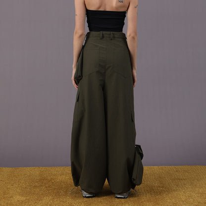 Detachable Pockets Wide-leg Cargo Pants