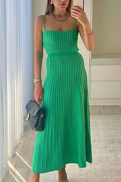 Tube Top Slim High Waist Sling Knitted Dress Seaside Vacation Pleated Long Skirt