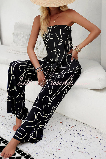Fun Printed Off the Shoulder Top and Elastic Waist Pocket Pants Set