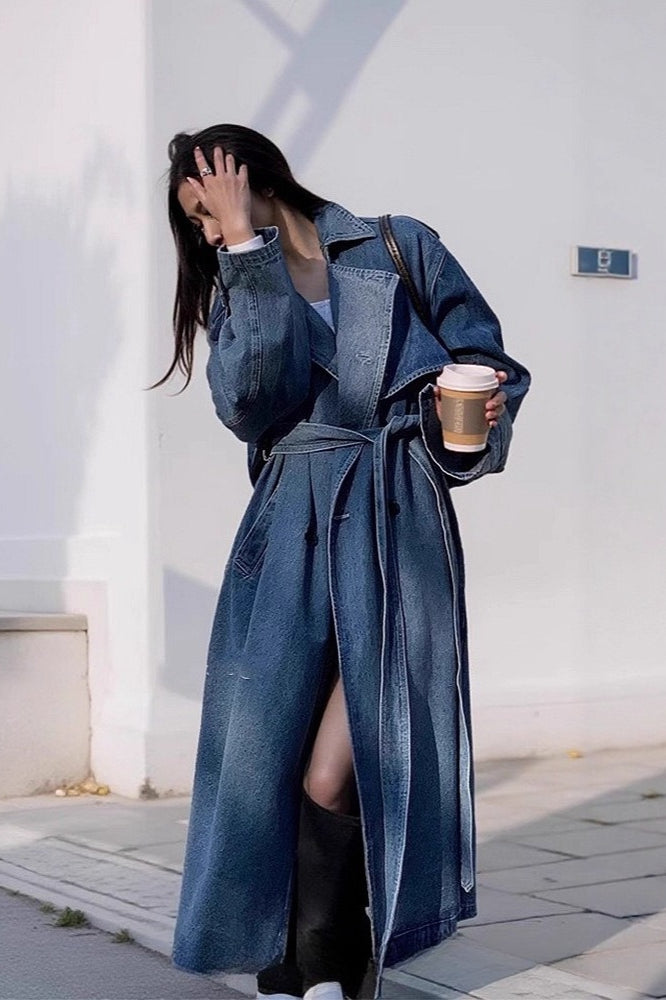 Washed Denim Lazy- Long Overcoat