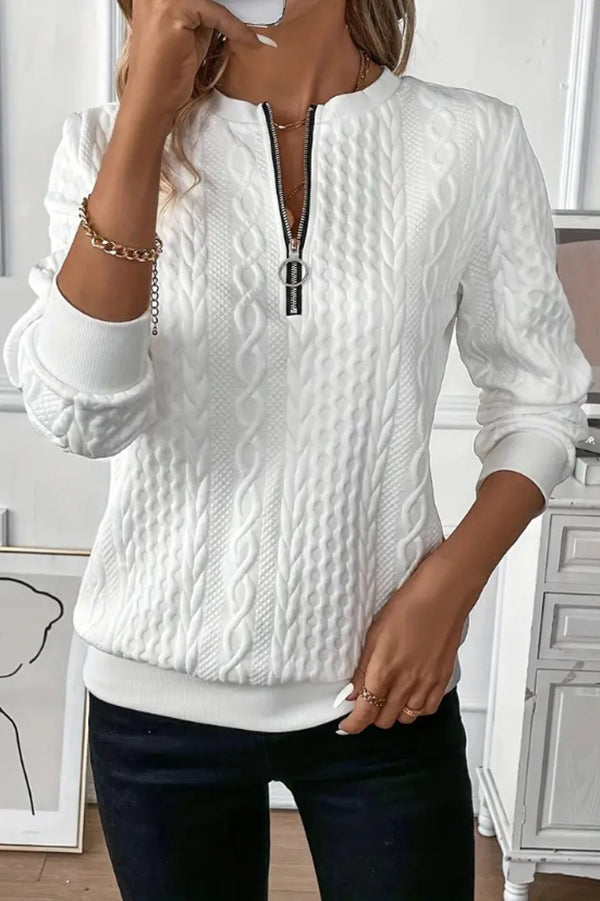 Color Long Sleeve Round Neck Zipper Sweatshirt