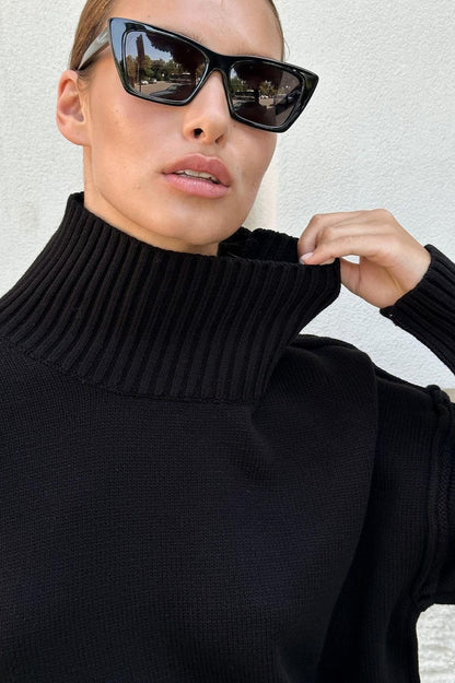 High Neck Patchwork Knit Sweater