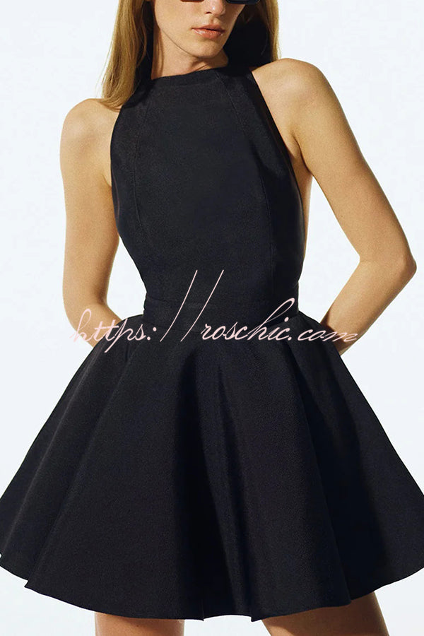 Backless Halterneck Lace-up Pocket Mini Dress