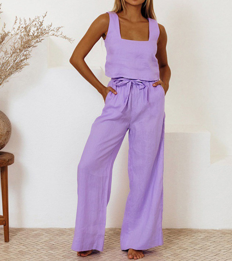 Milena - Minimalist Top and Wide-leg Pants Set