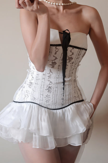 Patchwork Tie Ruched Mini Dress