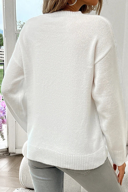 Flag Pattern Knitted Crewneck Long Sleeve Sweater