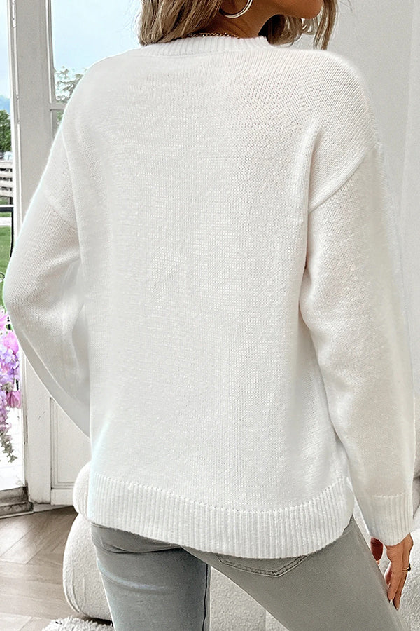 Flag Pattern Knitted Crewneck Long Sleeve Sweater